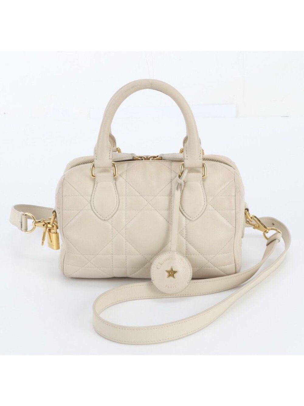 Dior Cannage Groove 20 Leather 2-Way Shoulder Bag Mini Boston